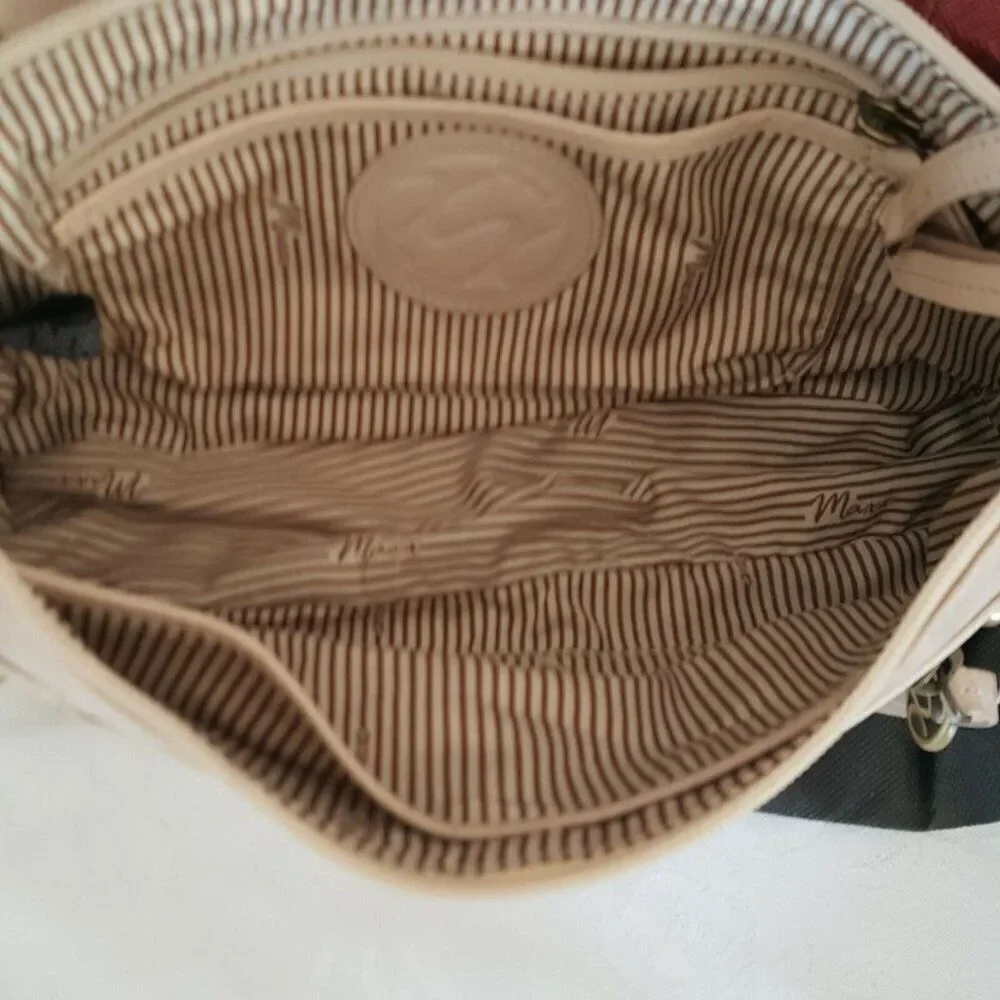 Maxx New York Womens Pocketbook Beige Small Shoulder Bag Leather Zipper